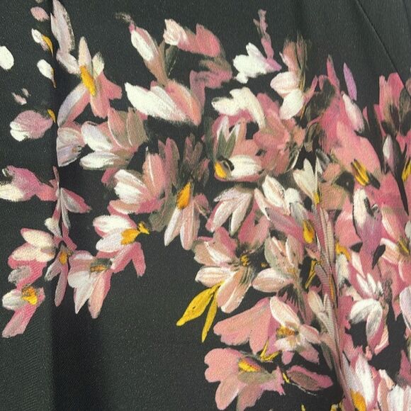 Escada Black Pink Floral V Neck Top - Picture 4 of 7
